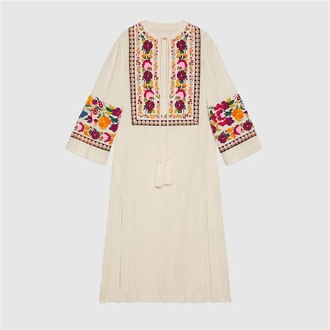 gucci floral embroidery organic linen kaftan|Women's Designer Luxury Long & Midi Dresses .